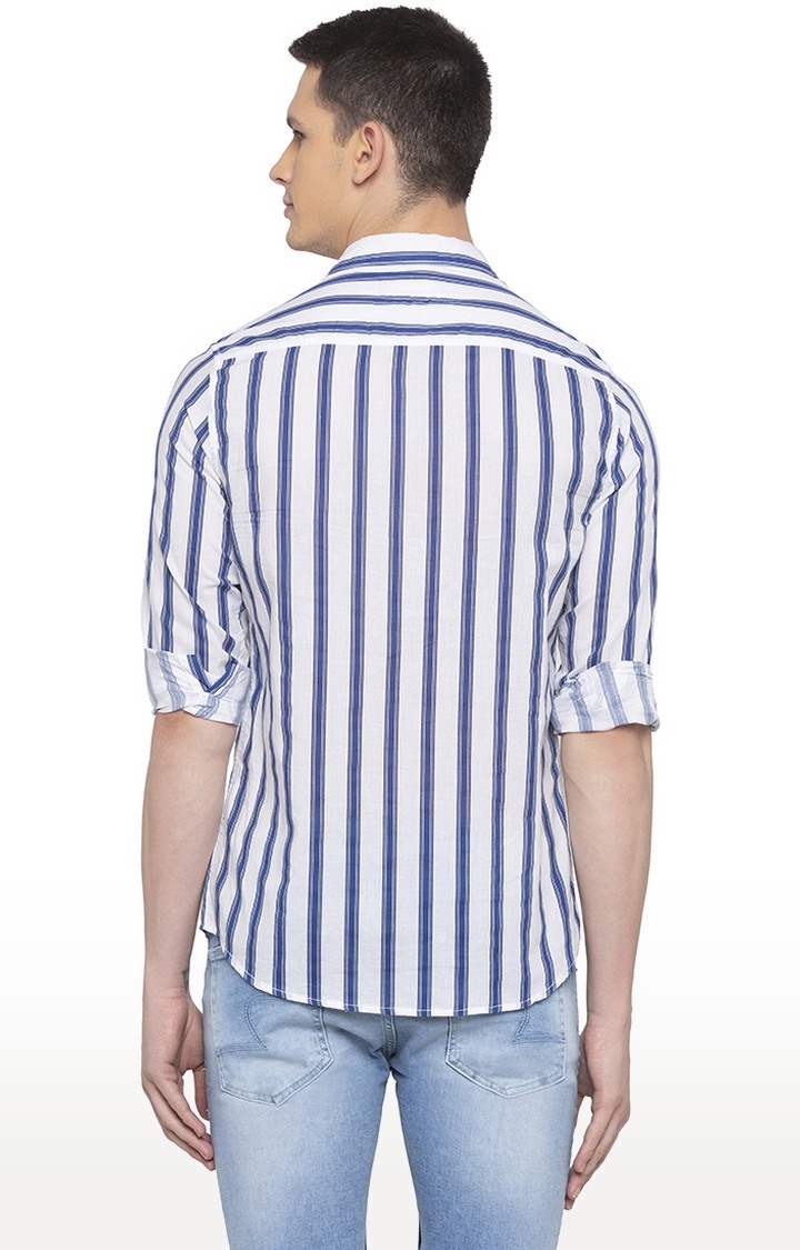 Men's White Cotton Striped Casual Shirts