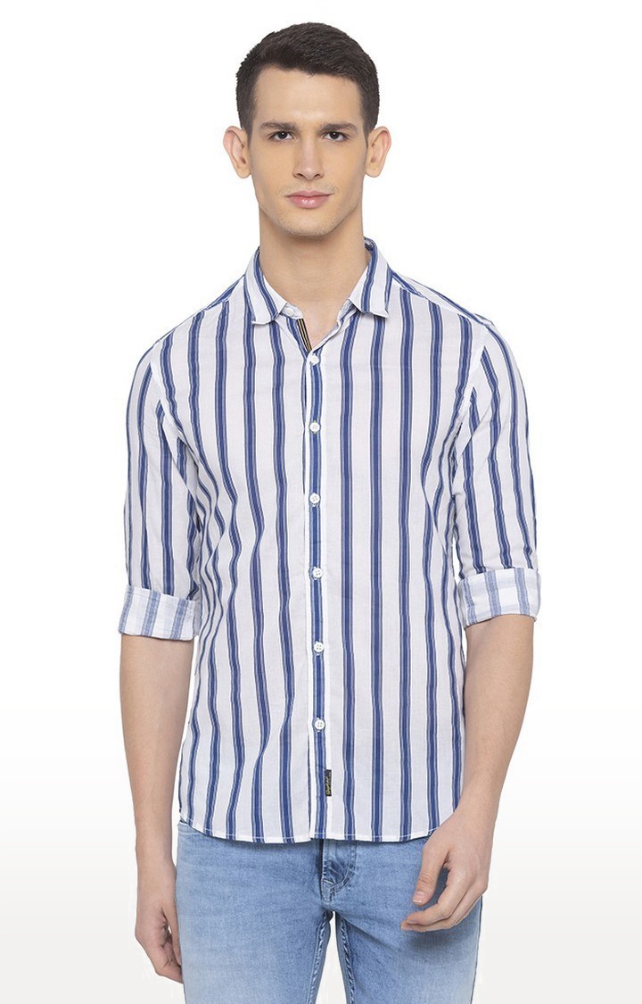 Men's White Cotton Striped Casual Shirts