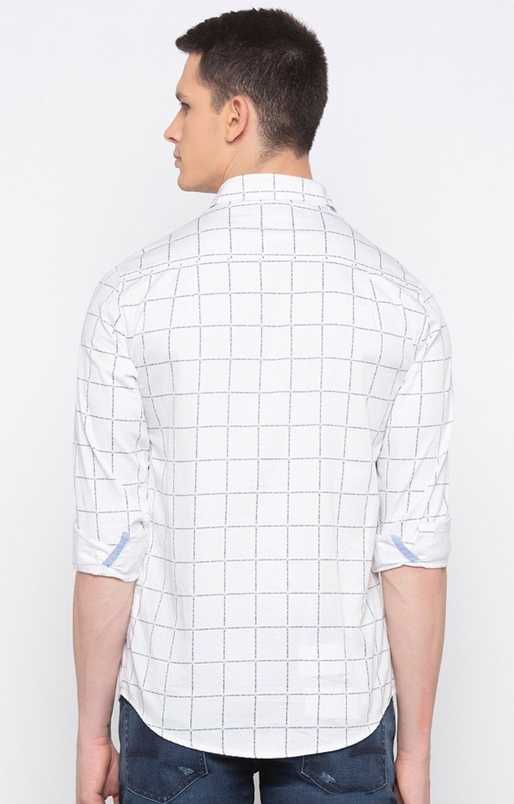 spykar | Men's White Satin Checked Casual Shirts 3