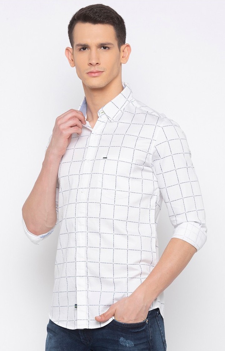spykar | Men's White Satin Checked Casual Shirts 2