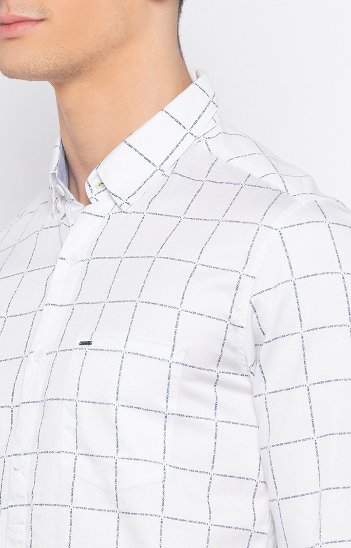 spykar | Men's White Satin Checked Casual Shirts 4
