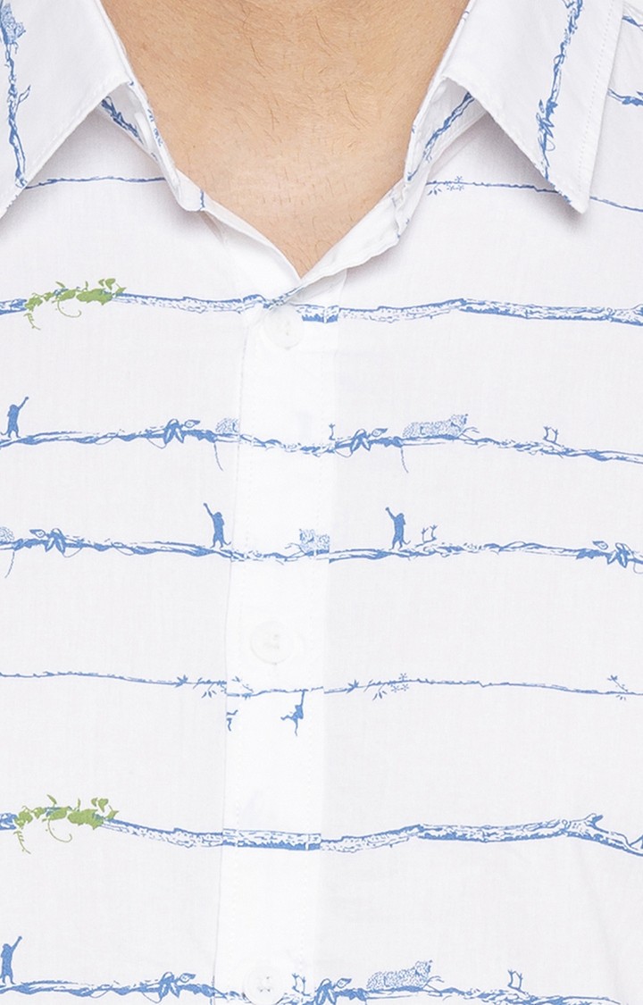 Men's White Cotton Striped Casual Shirts
