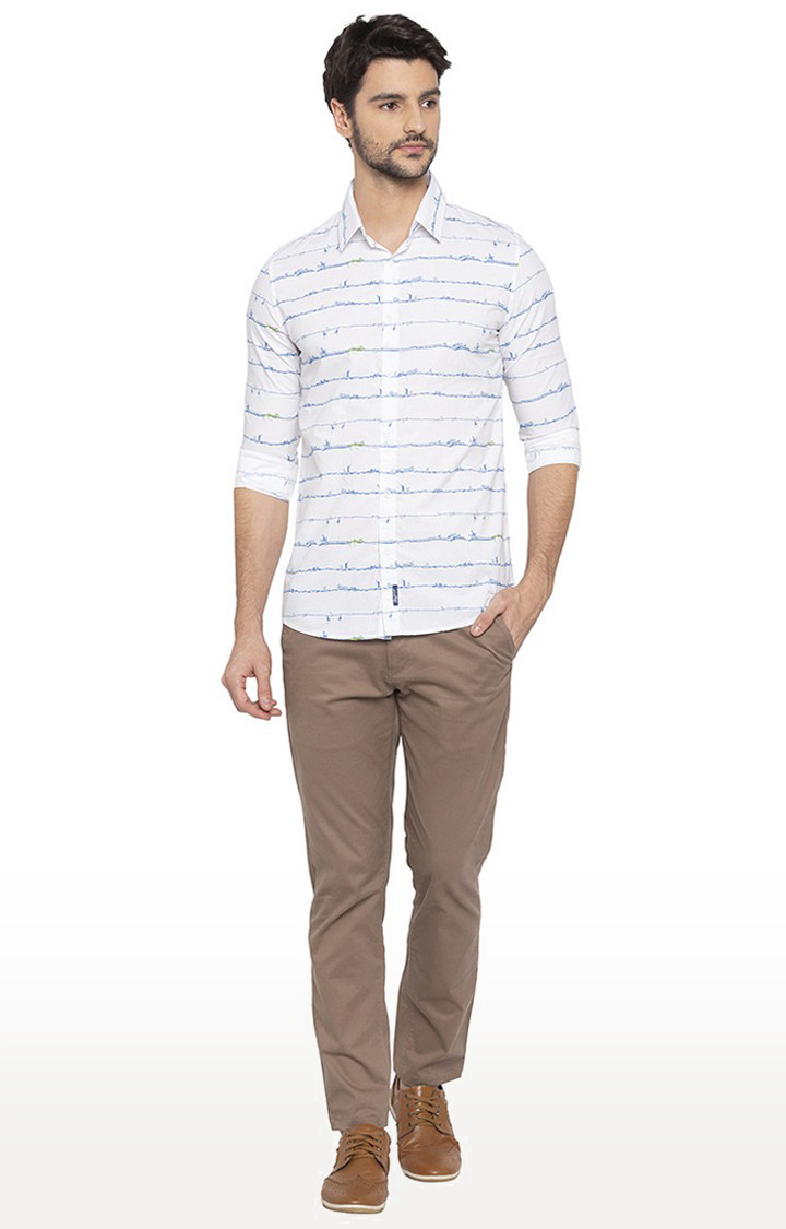Men's White Cotton Striped Casual Shirts
