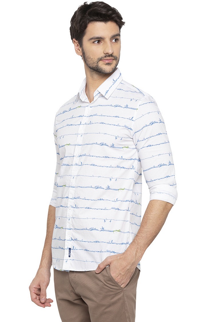 Men's White Cotton Striped Casual Shirts
