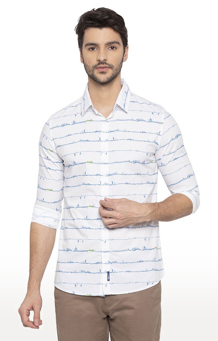 Men's White Cotton Striped Casual Shirts