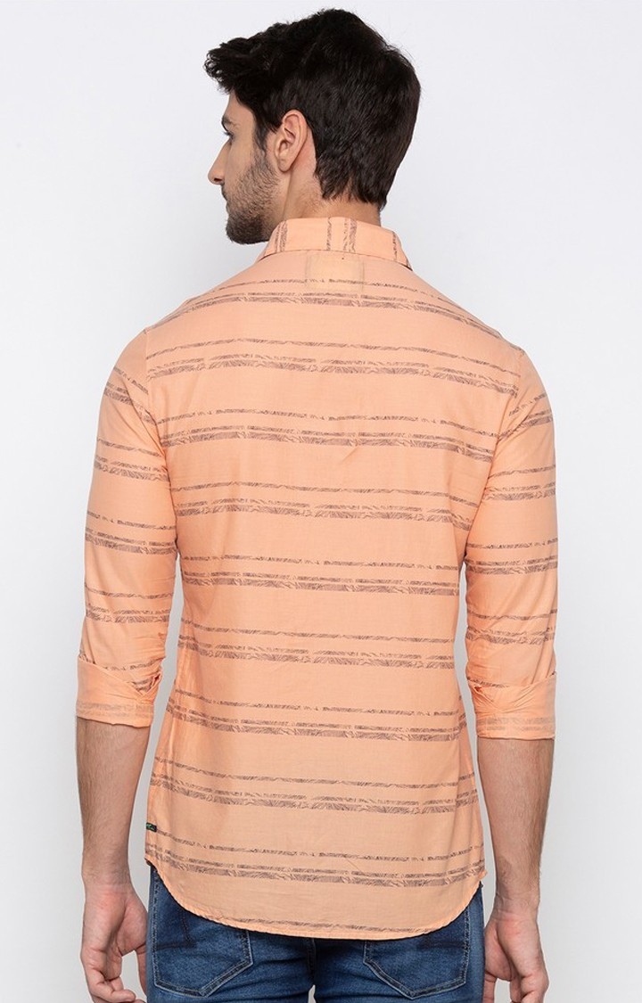 spykar | Men's Orange Cotton Striped Casual Shirts 3