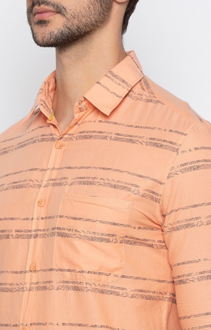 spykar | Men's Orange Cotton Striped Casual Shirts 4