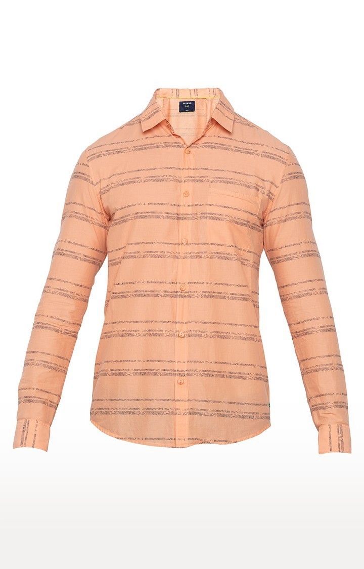 spykar | Men's Orange Cotton Striped Casual Shirts 5