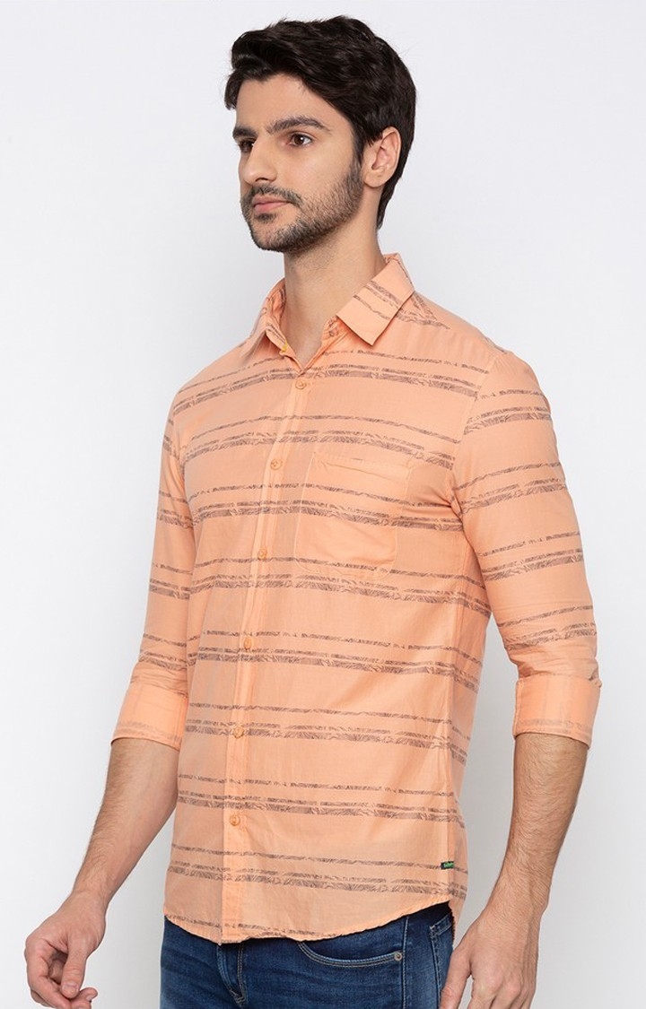 spykar | Men's Orange Cotton Striped Casual Shirts 2