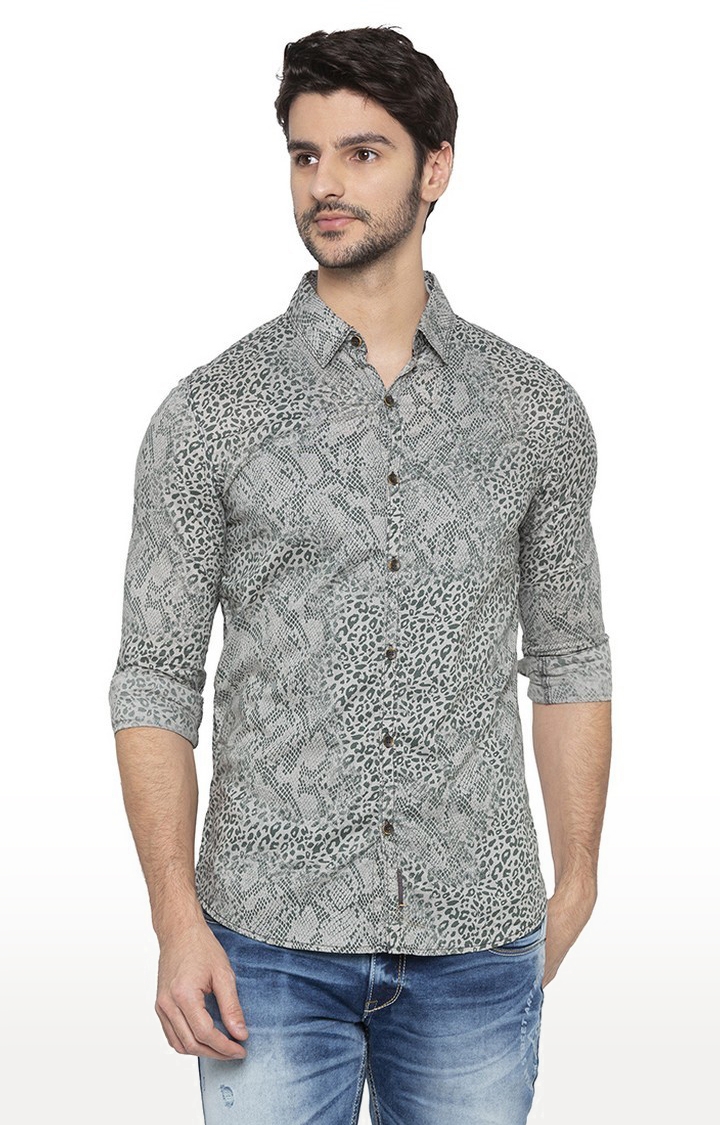 spykar | Men's Grey Cotton Printed Casual Shirts 0