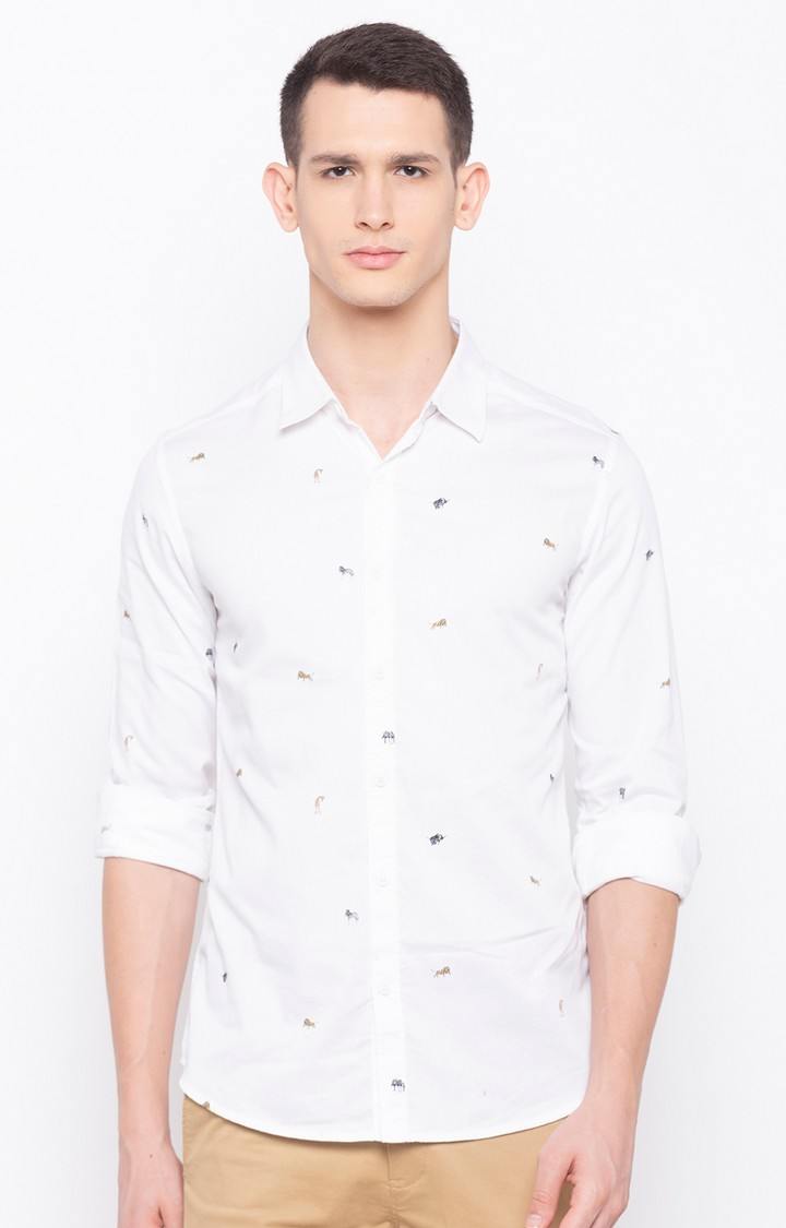 Men's White Cotton Printed Casual Shirts