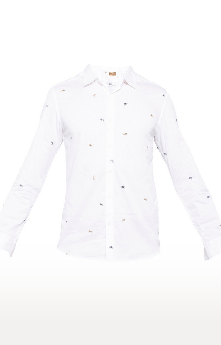 Men's White Cotton Printed Casual Shirts