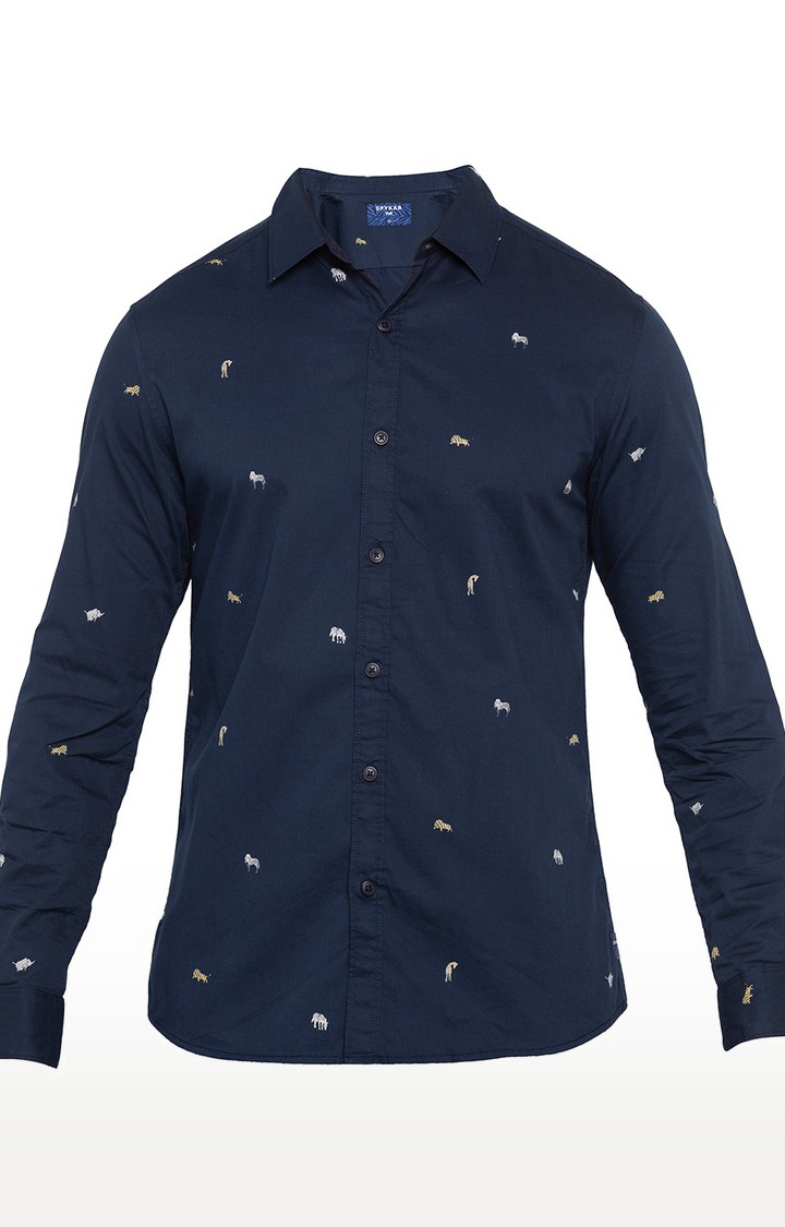 Men's Blue Cotton Printed Casual Shirts