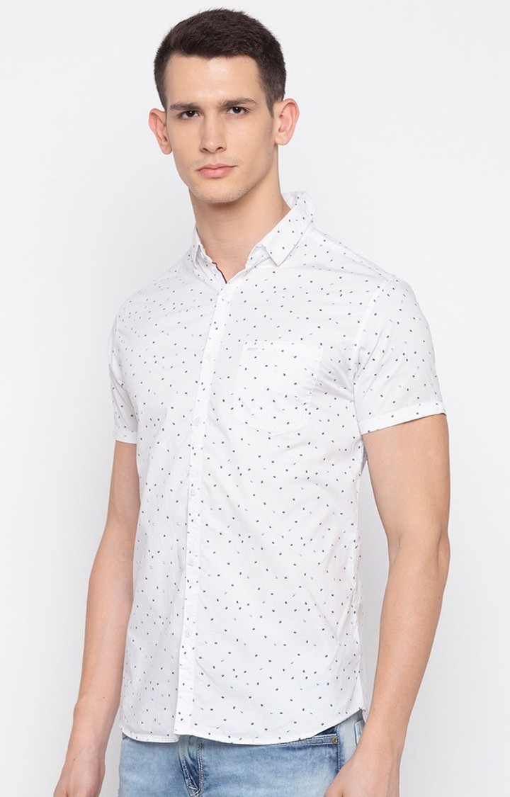 Spykar | Men's White Cotton Printed Casual Shirts 2
