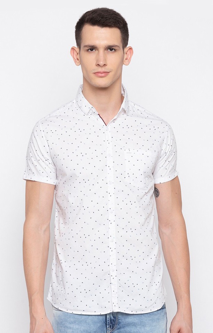 Spykar | Men's White Cotton Printed Casual Shirts 0