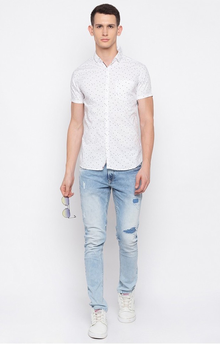 Spykar | Men's White Cotton Printed Casual Shirts 1