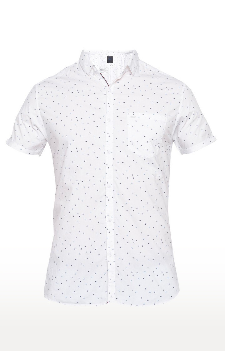 Spykar | Men's White Cotton Printed Casual Shirts 5