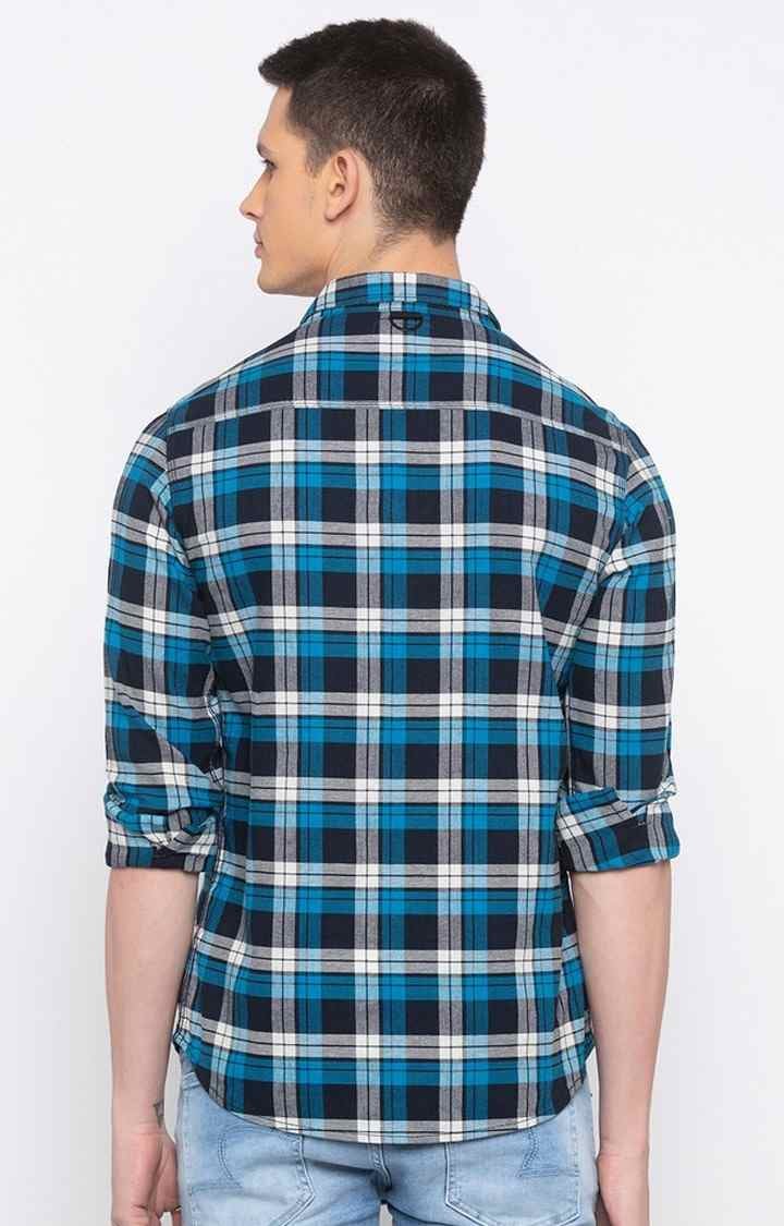 Men's Blue Cotton Checked Casual Shirts