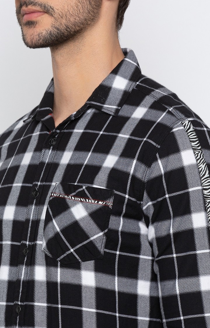 spykar | Men's Black Cotton Checked Casual Shirts 4