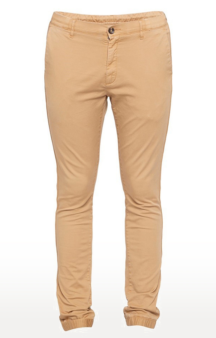 spykar | Men's Yellow Cotton Solid Trousers 4