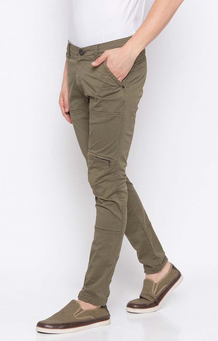 spykar | Men's Green Cotton Solid Trousers 2