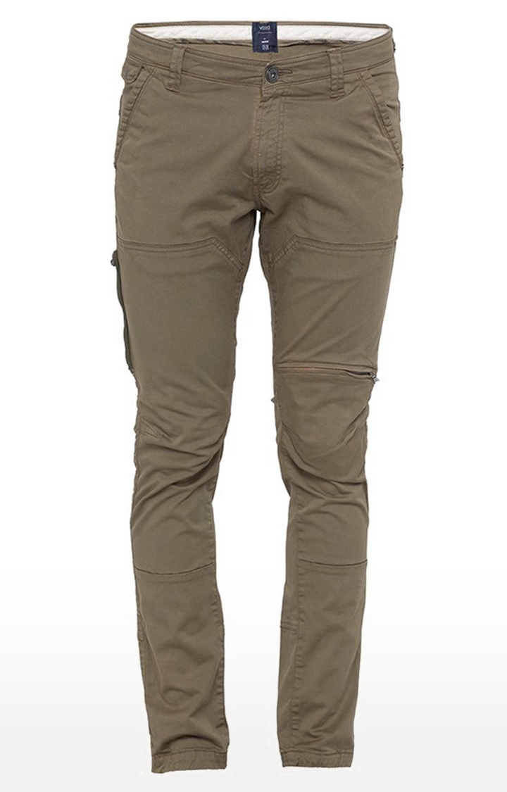 spykar | Men's Green Cotton Solid Trousers 4