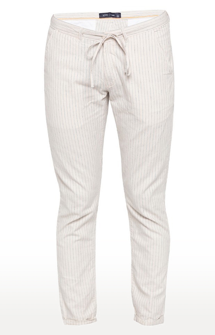 spykar | Men's White Cotton Solid Trousers 4