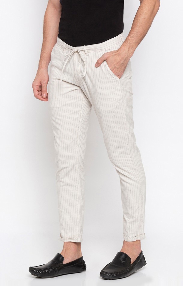 spykar | Men's White Cotton Solid Trousers 2