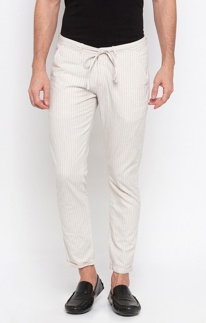 spykar | Men's White Cotton Solid Trousers 0