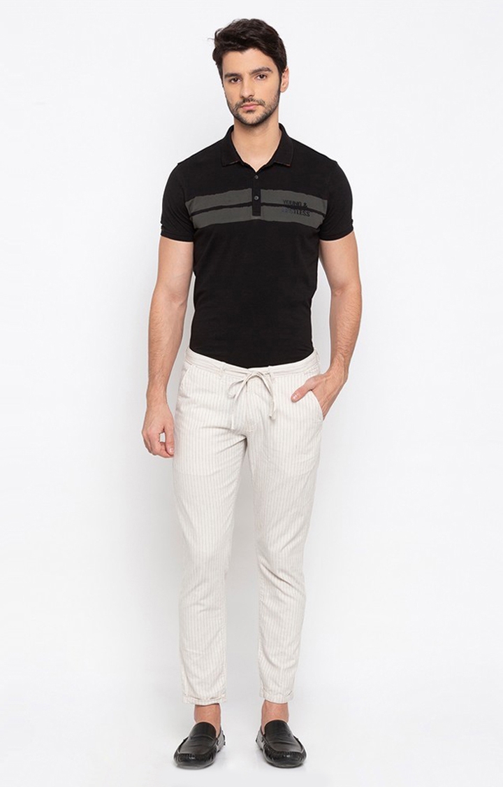 spykar | Men's White Cotton Solid Trousers 1
