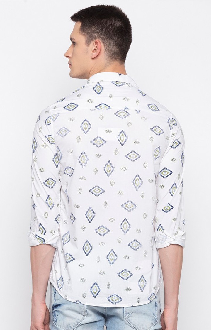 Men's White Cotton Printed Casual Shirts