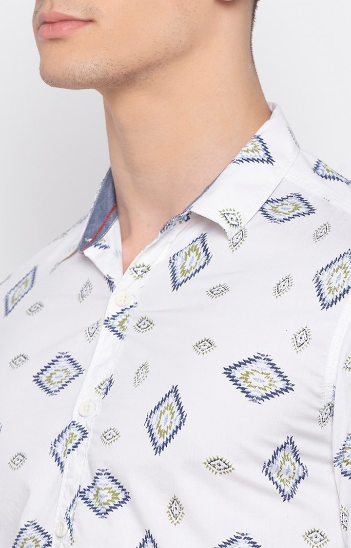 Men's White Cotton Printed Casual Shirts