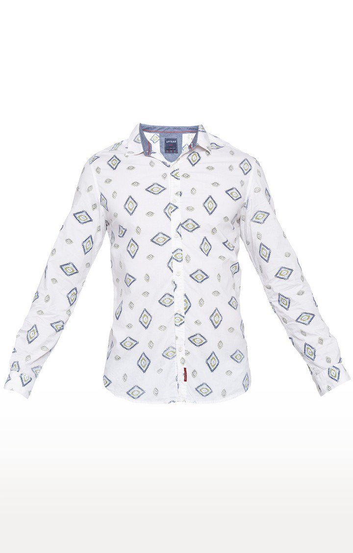 Men's White Cotton Printed Casual Shirts
