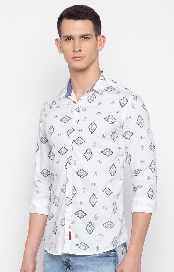 Men's White Cotton Printed Casual Shirts