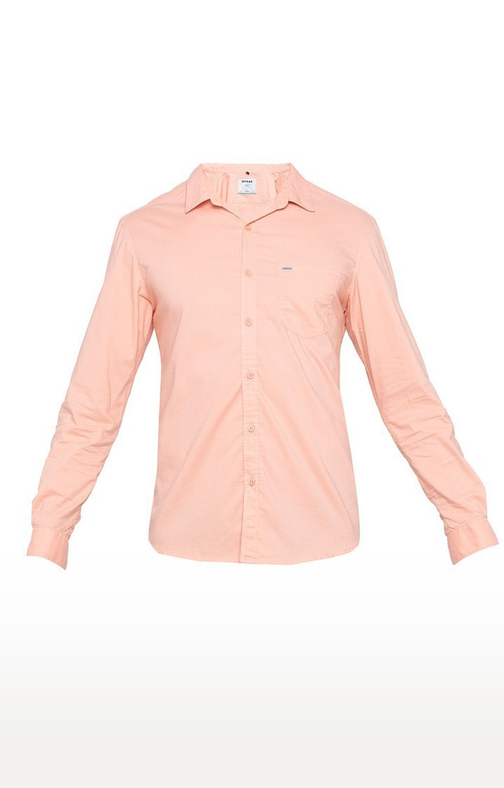 Men's Orange Cotton Solid Casual Shirts