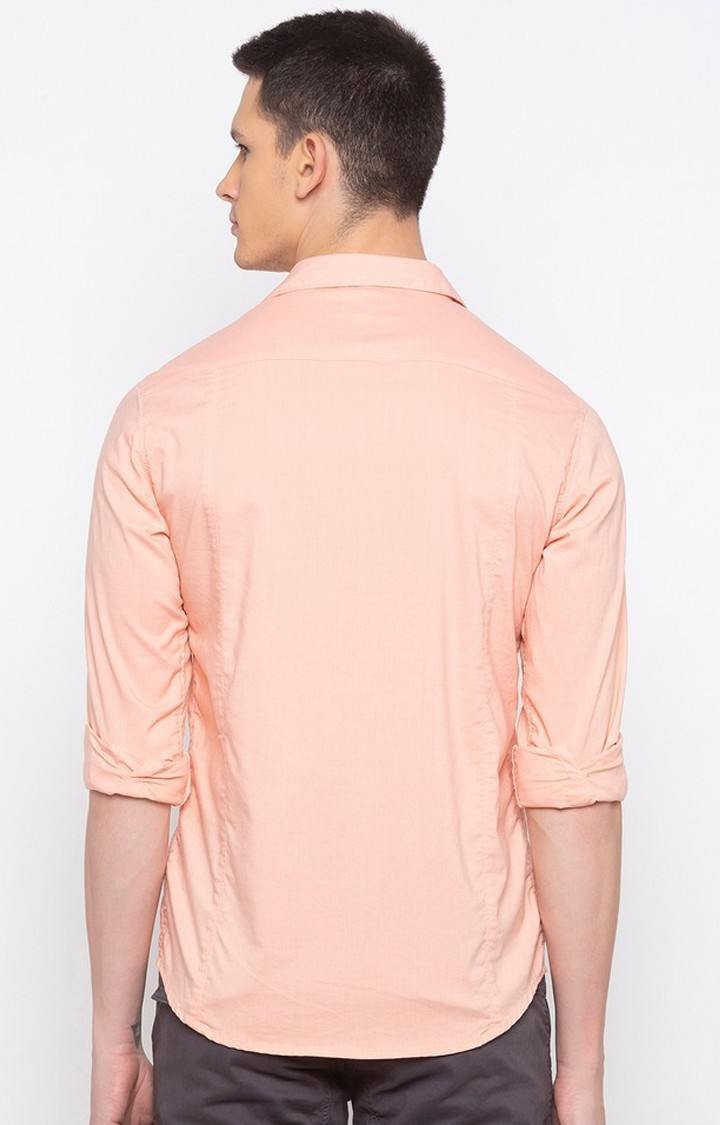 Men's Orange Cotton Solid Casual Shirts