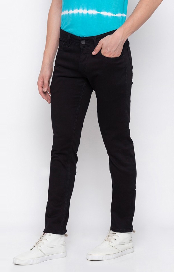 spykar | Men's Black Cotton Solid Slim Jeans 2