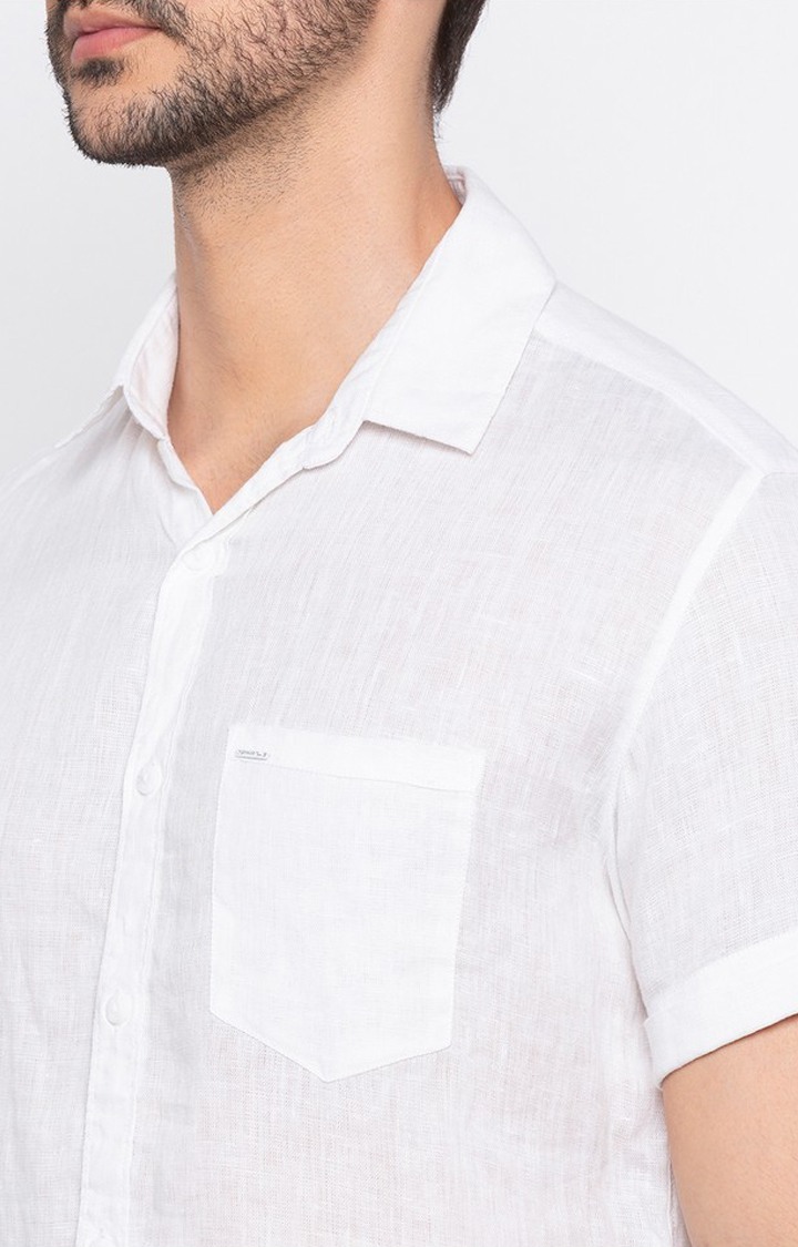 Men's White Linen Solid Casual Shirts