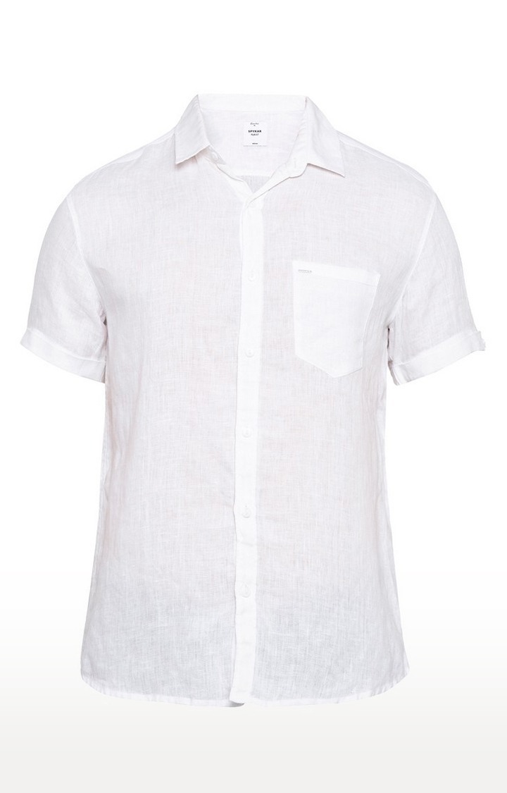 Men's White Linen Solid Casual Shirts