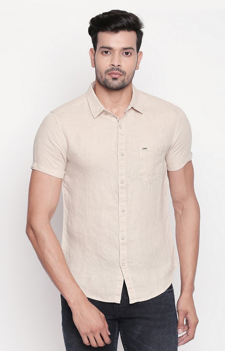 spykar | Men's Beige Linen Melange Casual Shirts 0