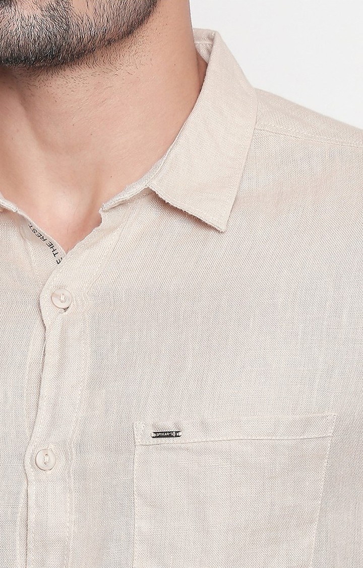 spykar | Men's Beige Linen Melange Casual Shirts 4