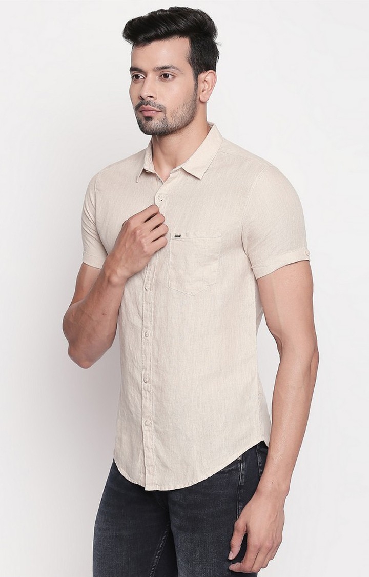 spykar | Men's Beige Linen Melange Casual Shirts 2