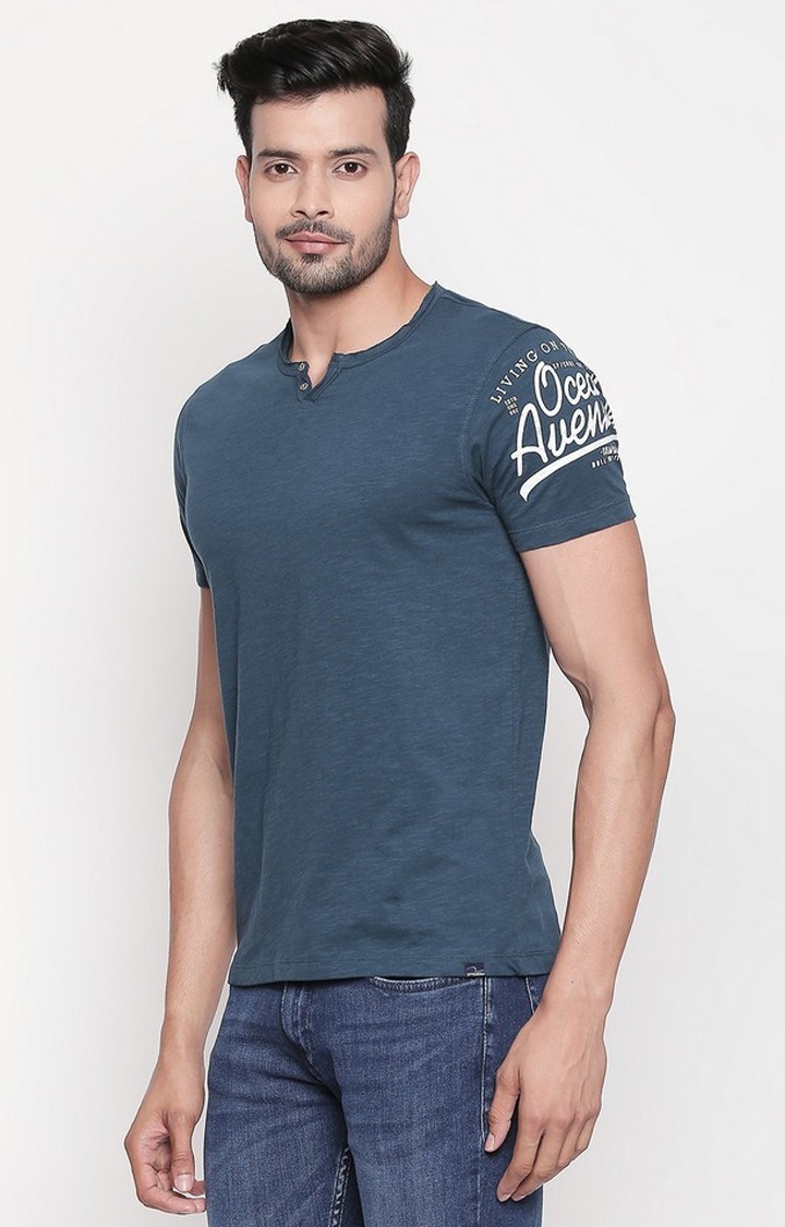 spykar | Spykar Blue Cotton Slim Fit T-Shirt For Men 2