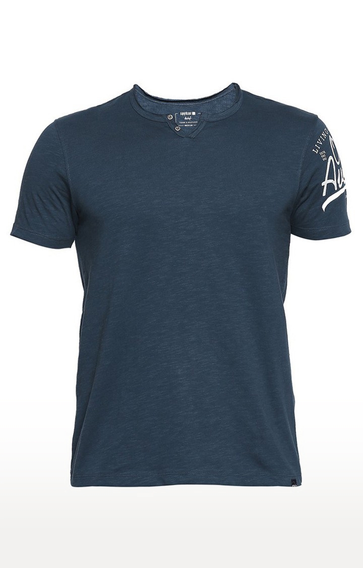 spykar | Spykar Blue Cotton Slim Fit T-Shirt For Men 6
