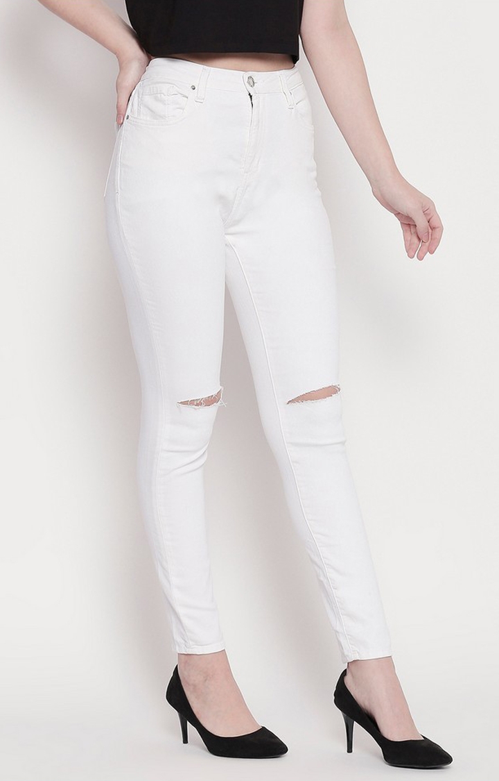 spykar | Women's White Cotton Ripped Ripped Jeans 4