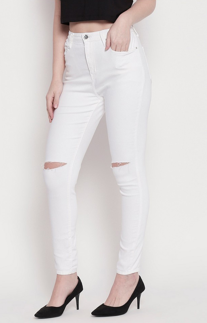 spykar | Women's White Cotton Ripped Ripped Jeans 3