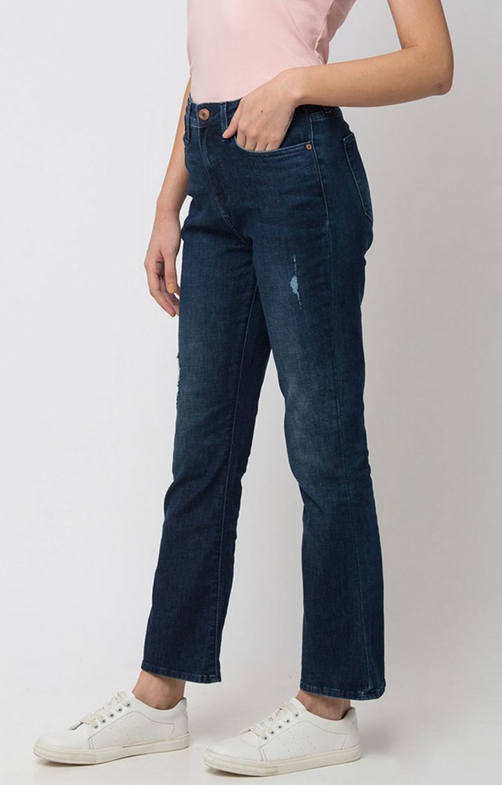 spykar | Women's Blue Cotton Solid Flared Jeans 2