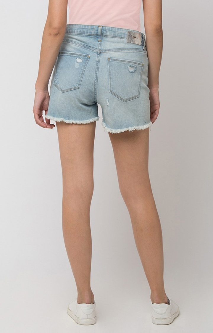 spykar | Women's Blue Cotton Solid Shorts 3