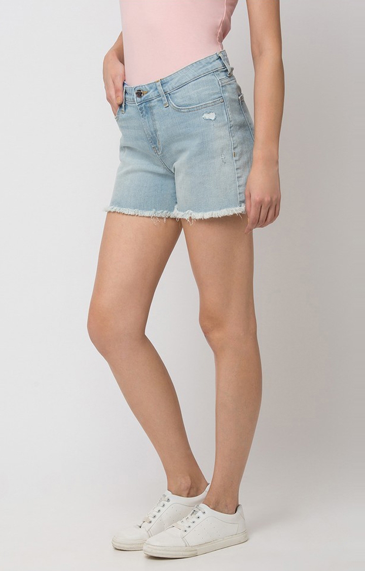 spykar | Women's Blue Cotton Solid Shorts 2