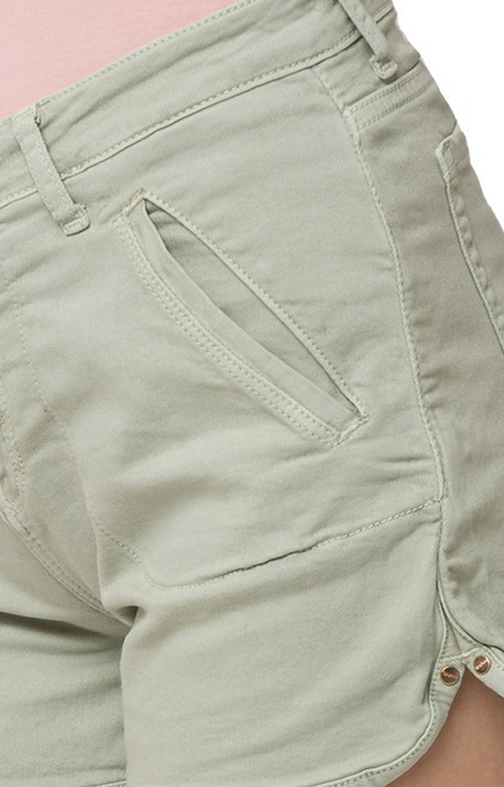 spykar | Women's Green Cotton Solid Shorts 4